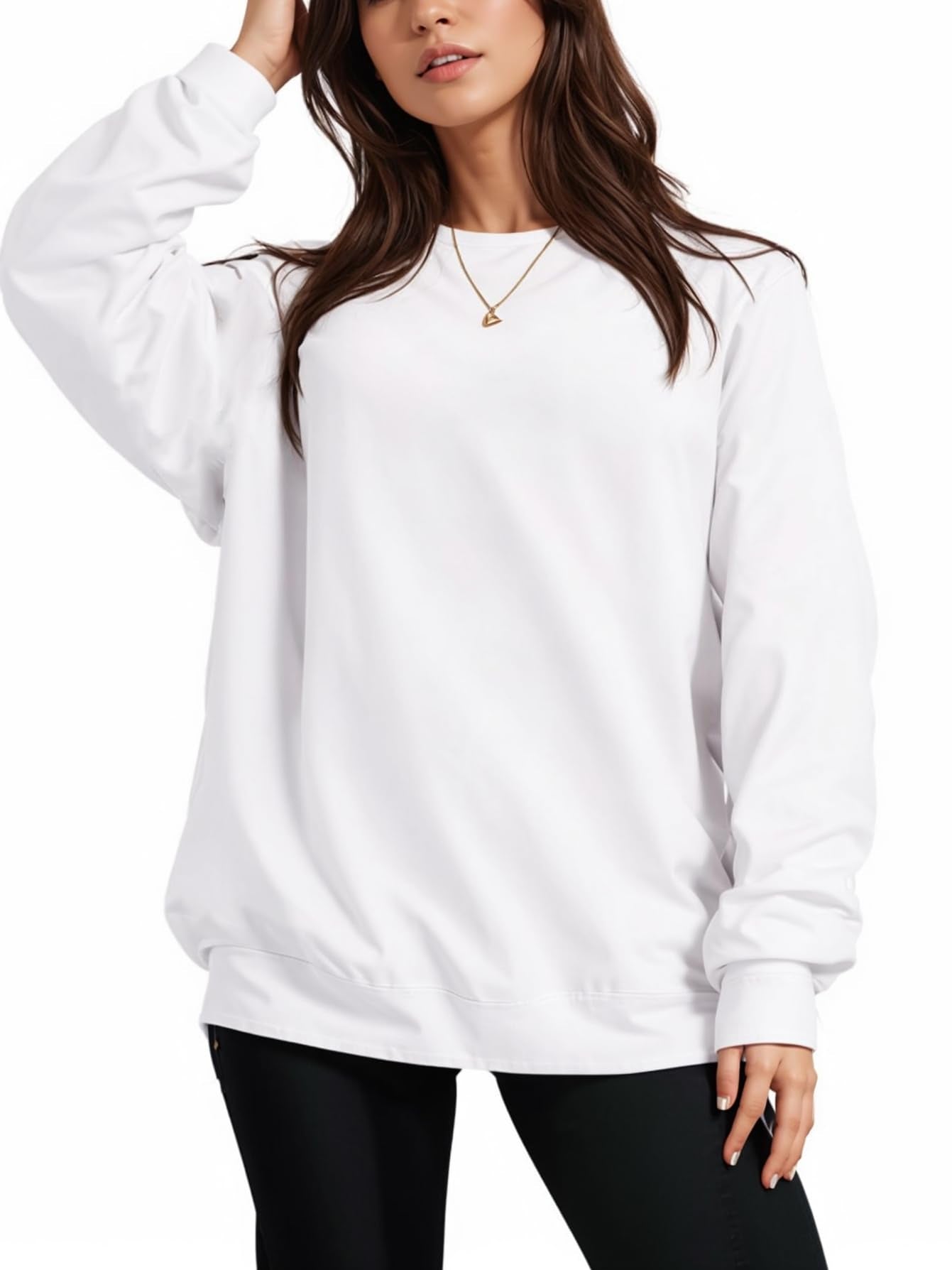 NEKOSI Womens Crewneck Sweatshirt Lightweight Fleece Comfy Pullover Tops 2024 Fashion Outfits Clothes White X-Large