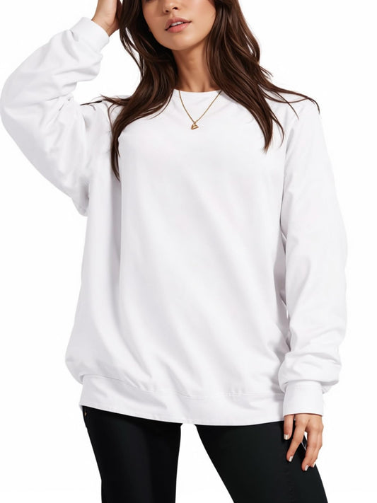 NEKOSI Womens Crewneck Sweatshirt Lightweight Fleece Comfy Pullover Tops 2024 Fashion Outfits Clothes White X-Large